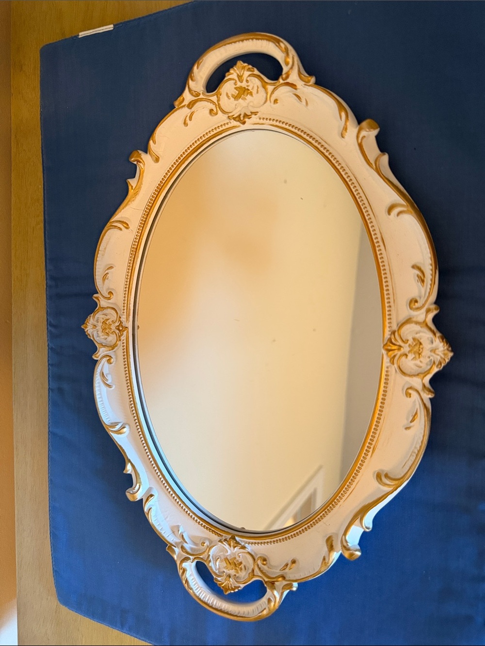 Ornate Cream Wall Mirror with Gold Accents